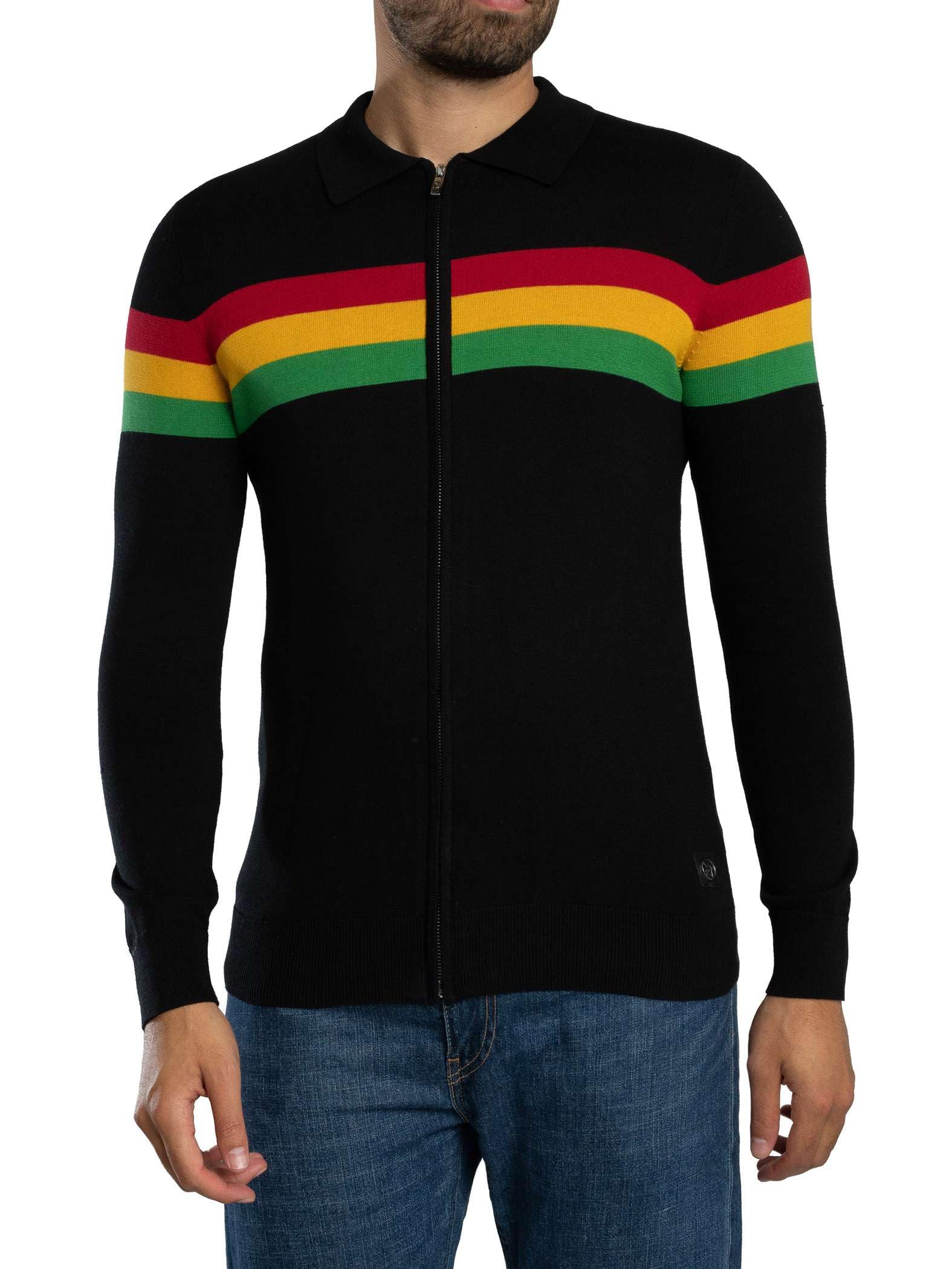 Trojan Men's Black Zip Stripe Cardigan (Uk, Alpha, M, Regular, Regular, )