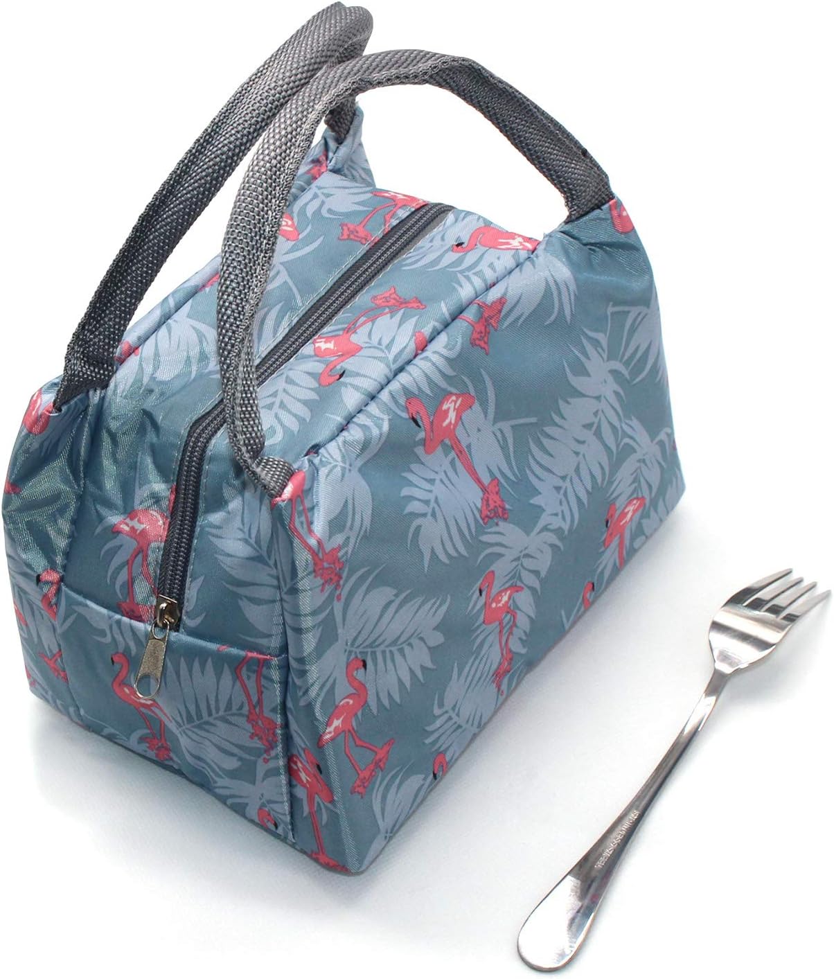 Insulated Flamingo Lunch Bag Reusable Outdoor Travel Picnic School Lunch Box Collapsible Tote Bag with Back Pocket Portable Aluminum Film Flamingo Lunch Boxes Cooler Bag Picnic Travel Organizer