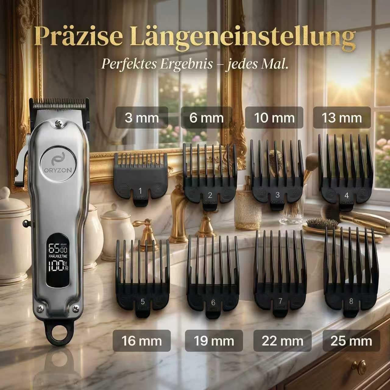 Oryzon ProTrim 2.0 Haarschneider, Trimmer Herren mit LCD-Anzeige und Edelstahlklingen für Präzise Konturen und Übergänge bei Haar und Bart