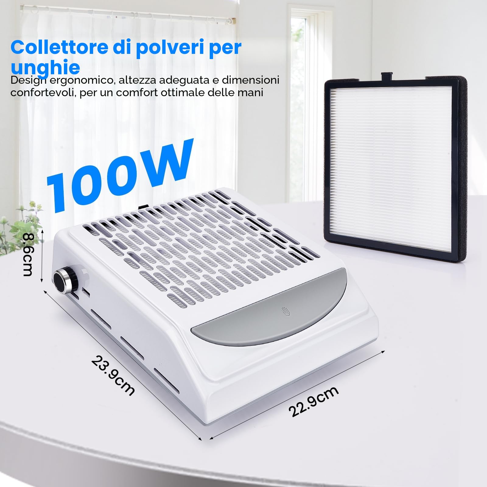 Aspiratore Unghie 100W,Vacuum Nail Speed Regolabile, Raccoglitore di Polvere per Unghie,Aspirazione della polvere con il filtro,Interfaccia Usb,Connettore per lampada manicure (senza lampada)