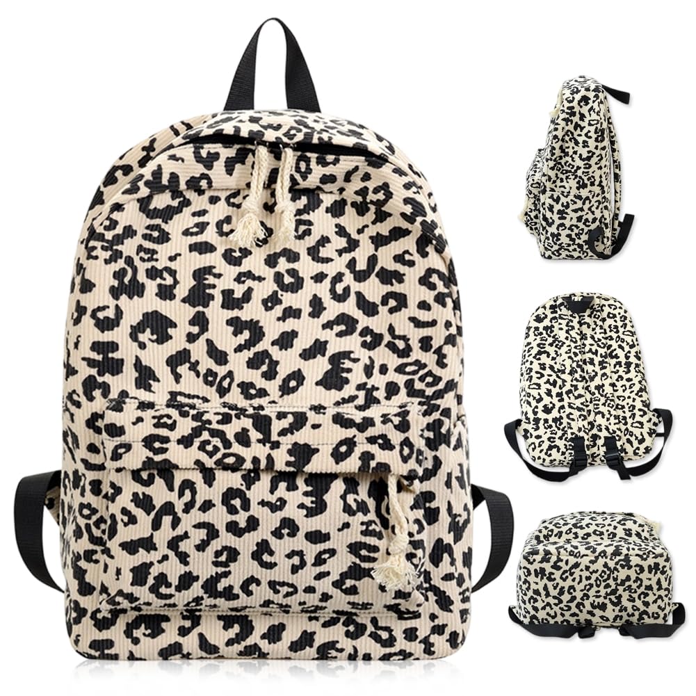 PyrrlicToy Leopard Print Student Backpack,Leopard Pattern Schoolbag,Large Capacity Students Bookbag,Casual Schoolbag,Adjustable Strap-30× 15×40cm