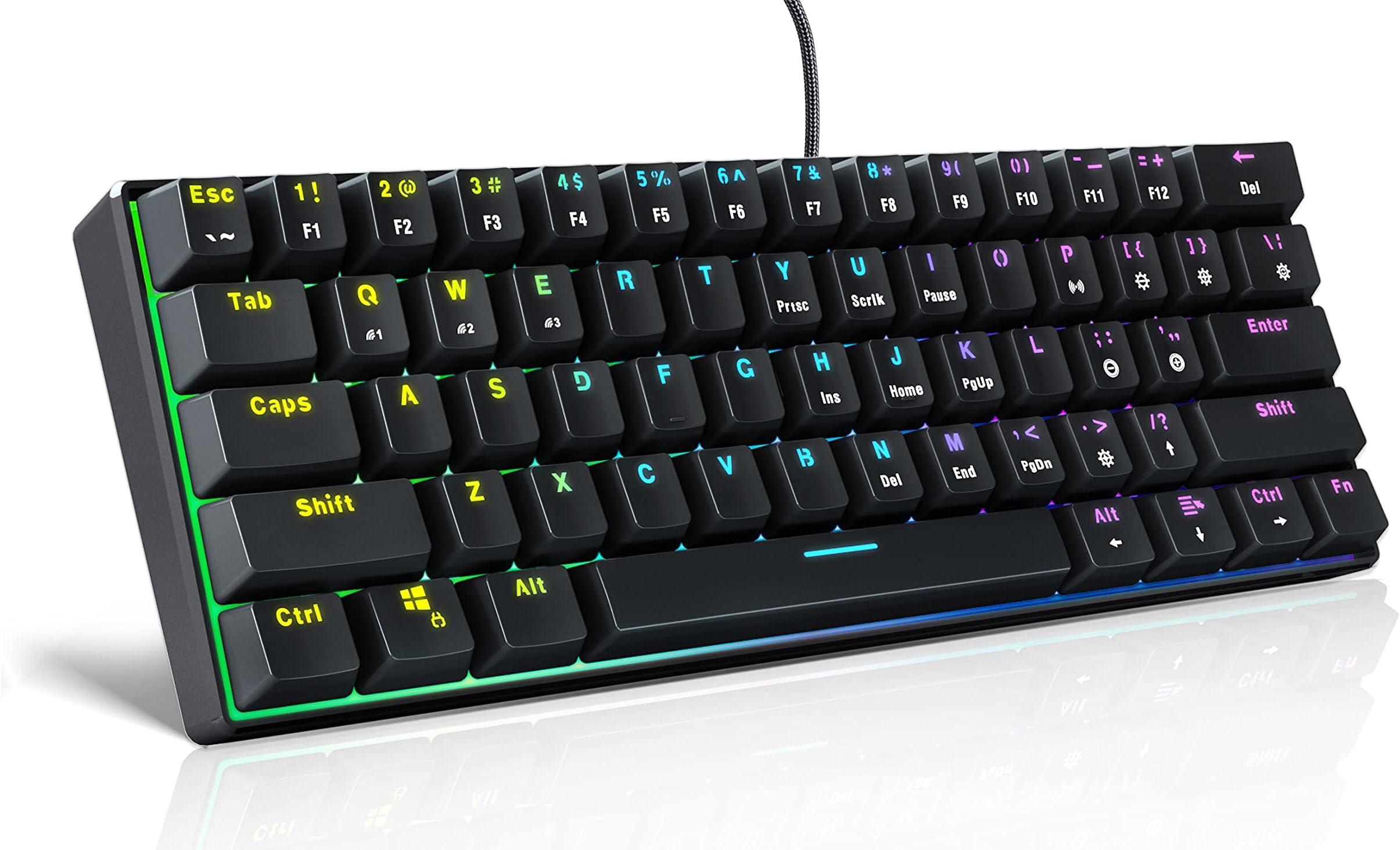 60% Wired Mechanical Gaming Keyboard, USB-C 61 Keys Programmable RGB Backlit Keyboard with Clicky Optical Switches for Laptop PC Mac (Black)