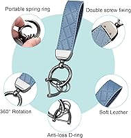 Vista 3 de Llavero de llaves de coche, llavero de cuero, llavero de coche decorativo universal, anillo en D antipérdida, llavero giratorio de 360 grados, Azul