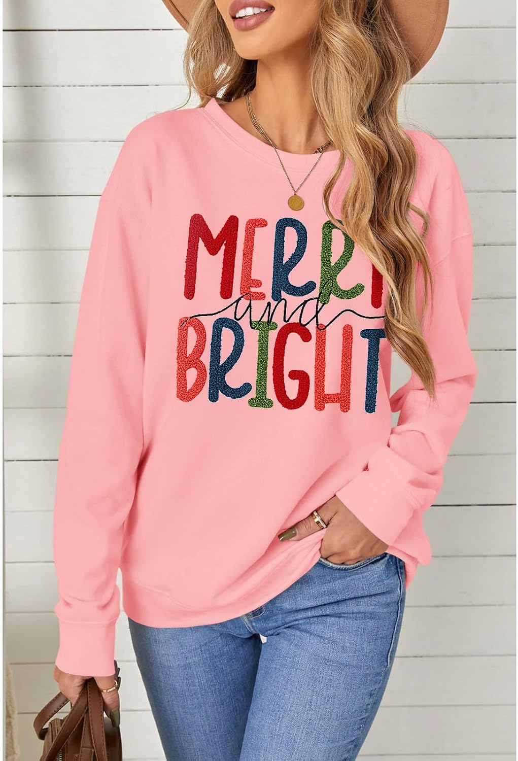 MODNTOGA Women's Merry and Bright Crewneck Sweatshirt Long Sleeve Merry Christmas Sweatshirt Retro Fall Winter Pullover Tops - Image 2