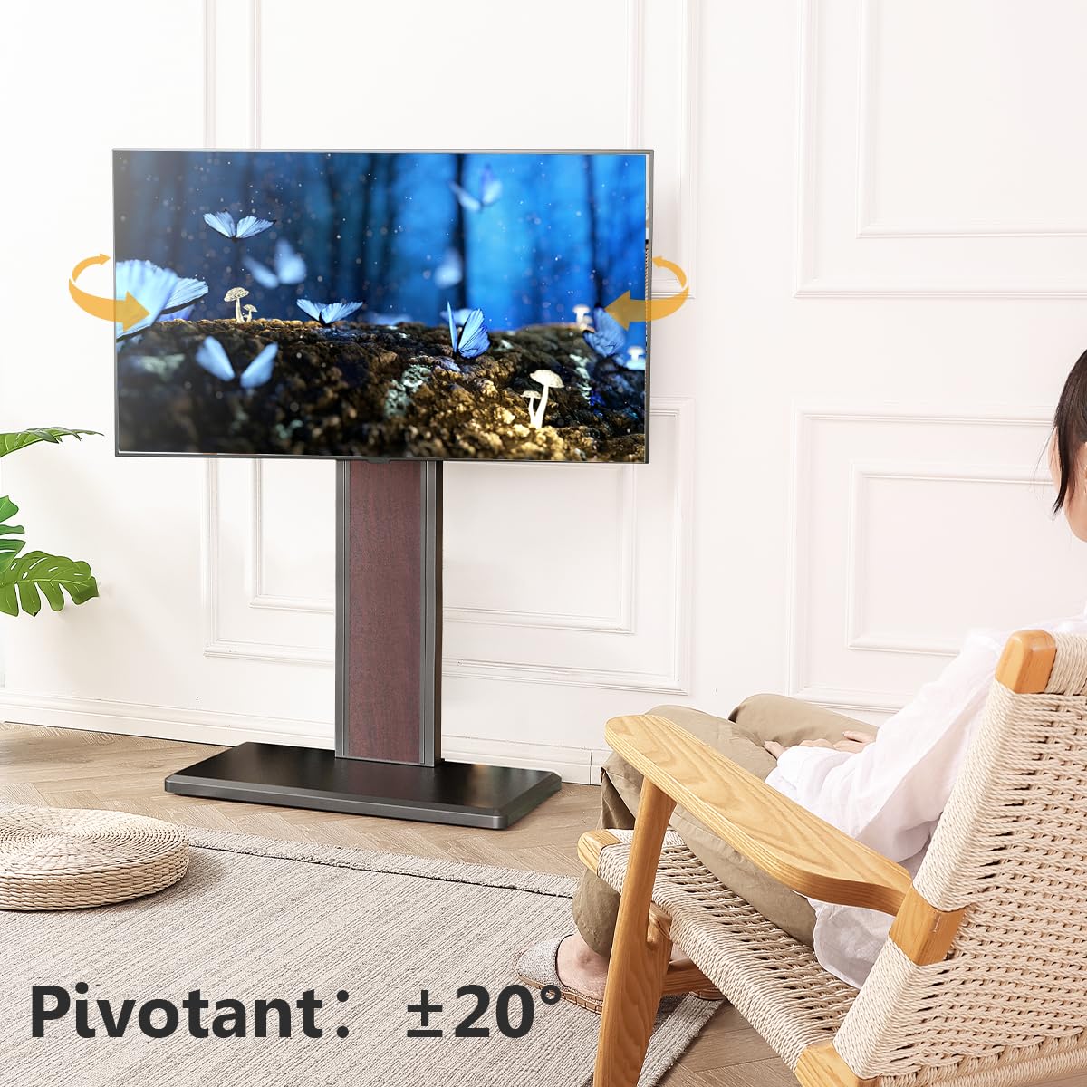 FITUEYES Support TV Pied, en Fer et Bois, 32-65 Pouces, VESA 400 x 400 mm | pour Salon, Chambre et Bureau, Hauteur Réglable, Angle Réglable ±20°, Charge Maximale 40 kg