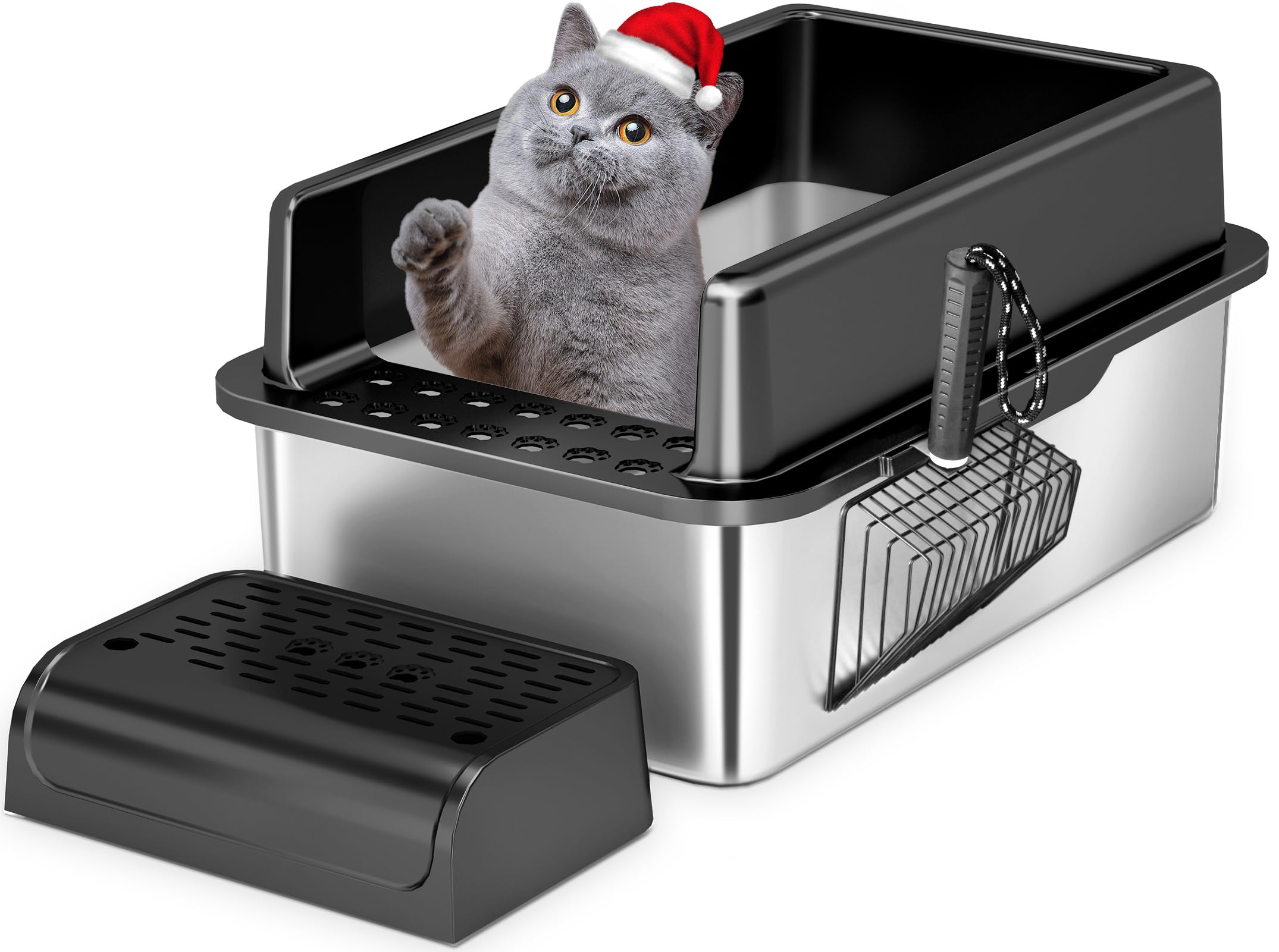 WoofiGo Gesloten kattenbak van roestvrij staal met deksel, XL extra groot voor grote katten, metalen kattenbak aan de bovenkant, absorbeert geen geurtjes, urinelekkage, eenvoudige reiniging