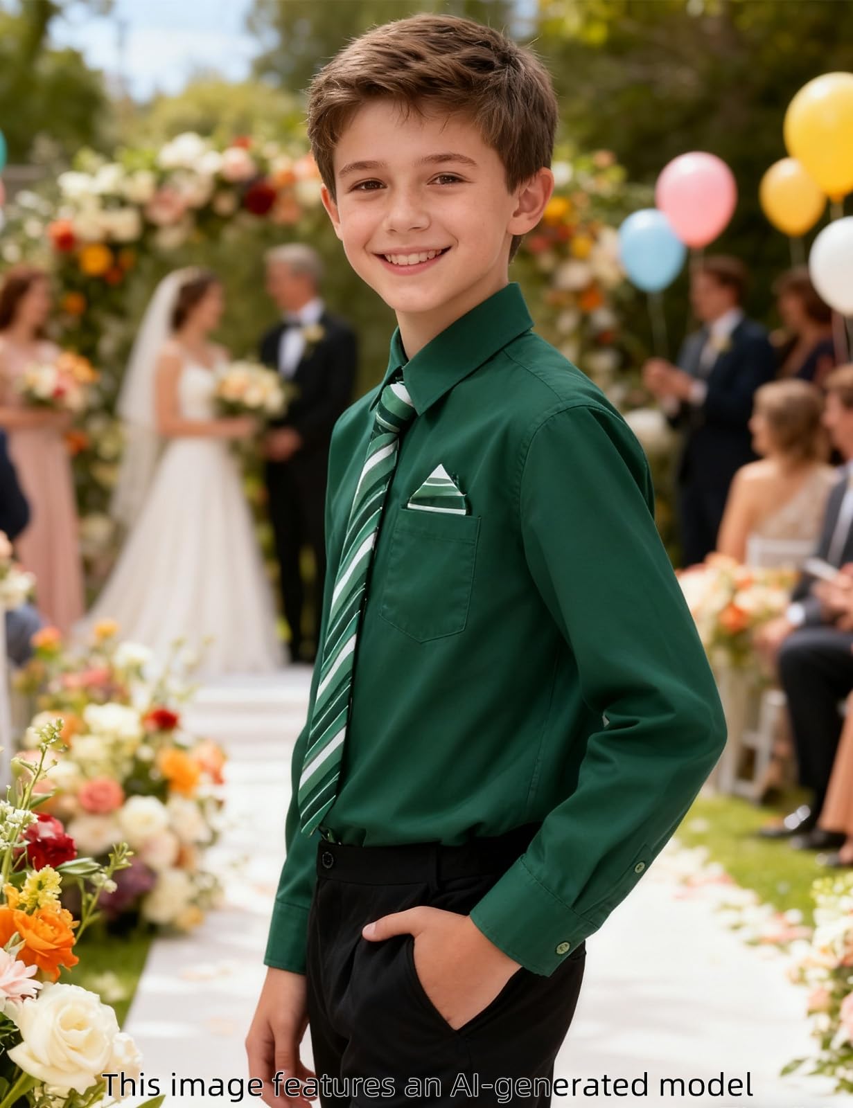 A&J DESIGN Camisa de vestir para niños de manga larga formal uniforme escolar Oxford con botones y corbata y pañuelo | Para todas las estaciones, suave, duradero, versátil, fácil cuidado, corbata preatada, transpirable, ajuste regular