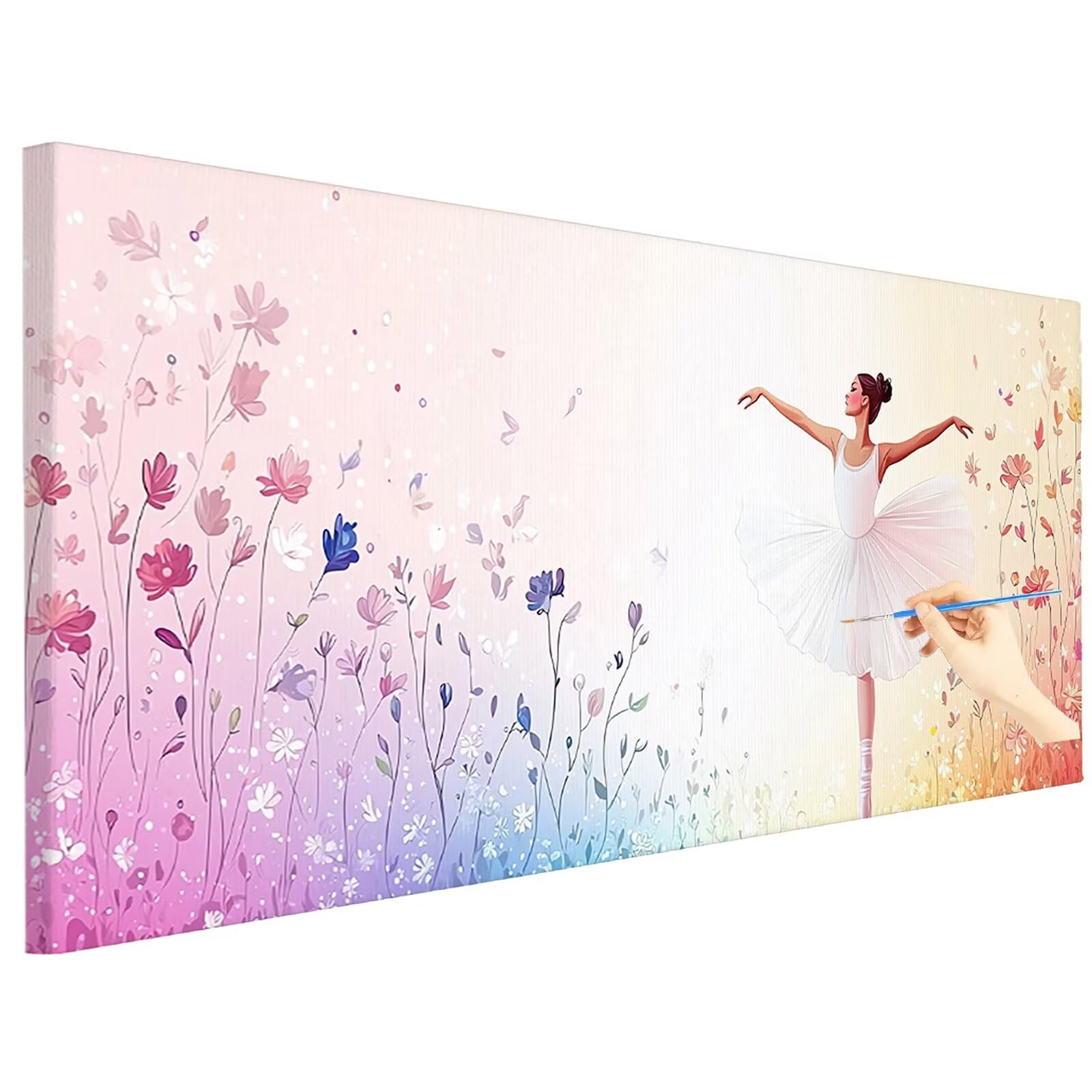Malowanie po numerach, dla dorosłych, kwiaty, 120 x 50 cm, duży zestaw do malowania po numerach, balet, wesołe hobby dla dorosłych i kobiet, DIY, akrylowy pigment, obraz olejny, rękodzieło, zestawy