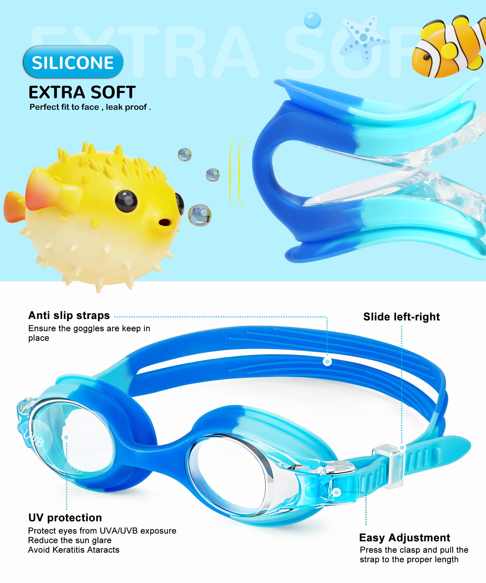 NSSIW Kinder-Schwimmbrille für Kinder: Anti-Beschlag-Schwimmbrille ohne Auslaufen, UV400, Alter 6–16 Jahre
