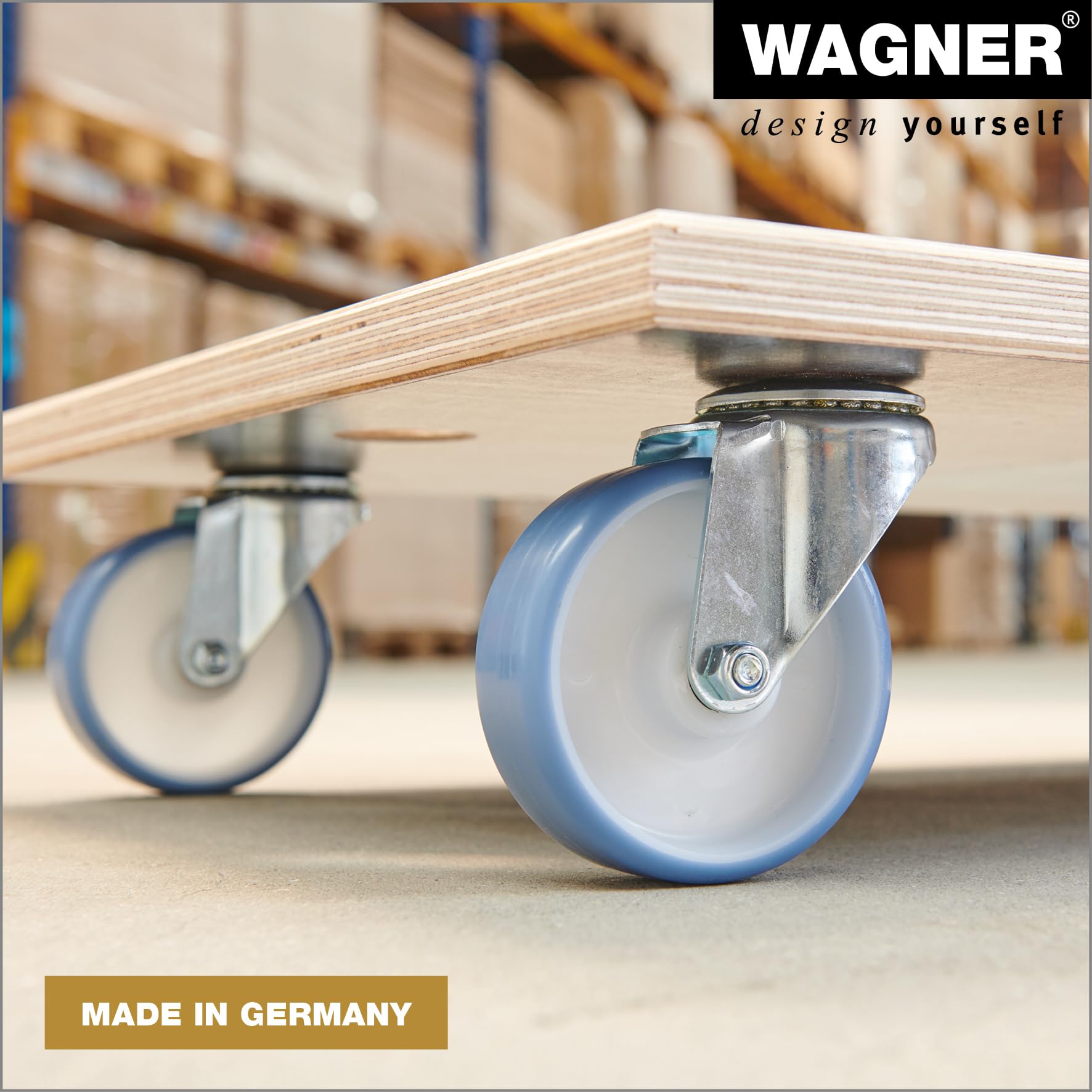 WAGNER Transportroller Transporthilfe 1146 I Schichtholz 24 mm mit Grip 78 x 49 x 15 cm, Tragkraft 500 kg I Schwerlastroller für Umzug, Werkstatt, Handwerk I Möbelroller Softrollen I FSC® I Made in DE