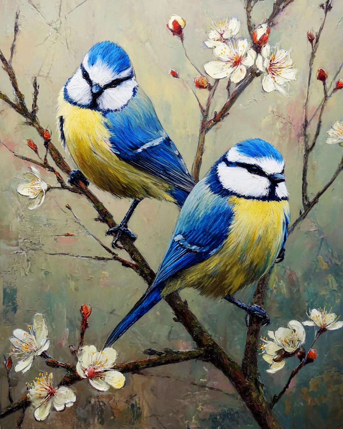 Liubaishi Multicolour Paint By Numbers For Adults, Blue Tit Birds On Blossom Branch, 40X50 Cm Acrylic Canvas Painting Kit