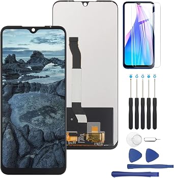 YHX-OU 6.3 Inch Black Screen for Xiaomi Redmi Note 8T M1908C3XG LCD Display Touch Screen Digitizer Replacement Assembly with Installation Tool + for Redmi Note 8T Tempered Glass