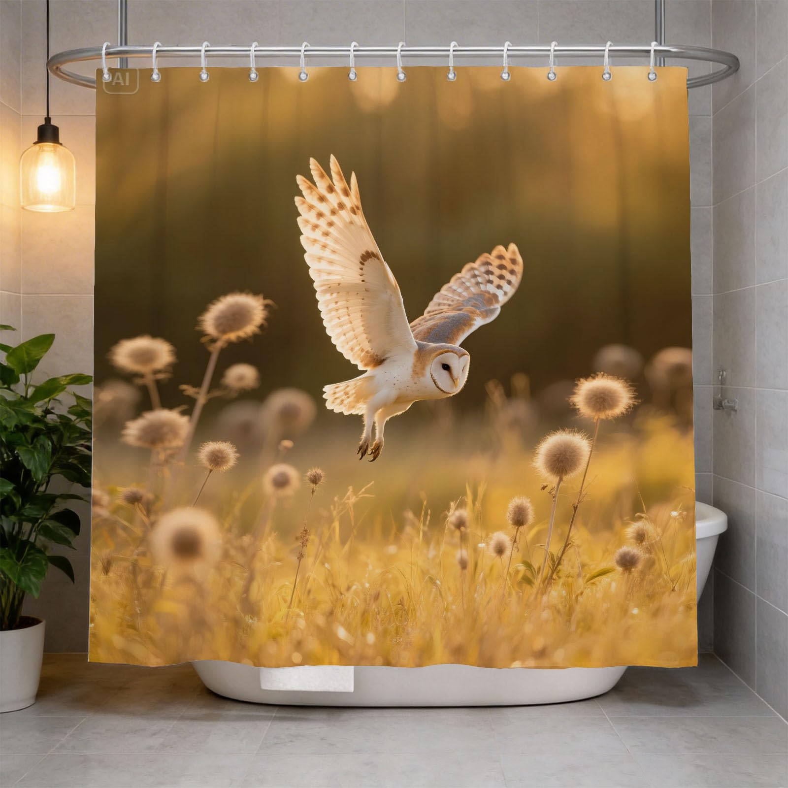 Hongduo 3D Owl Shower Curtain for Stalls Bathtubs Natural Bathroom Decor Shower Curtain Set Polyester Fabric Waterproof 200x200cm/79X79 Inch with Hooks