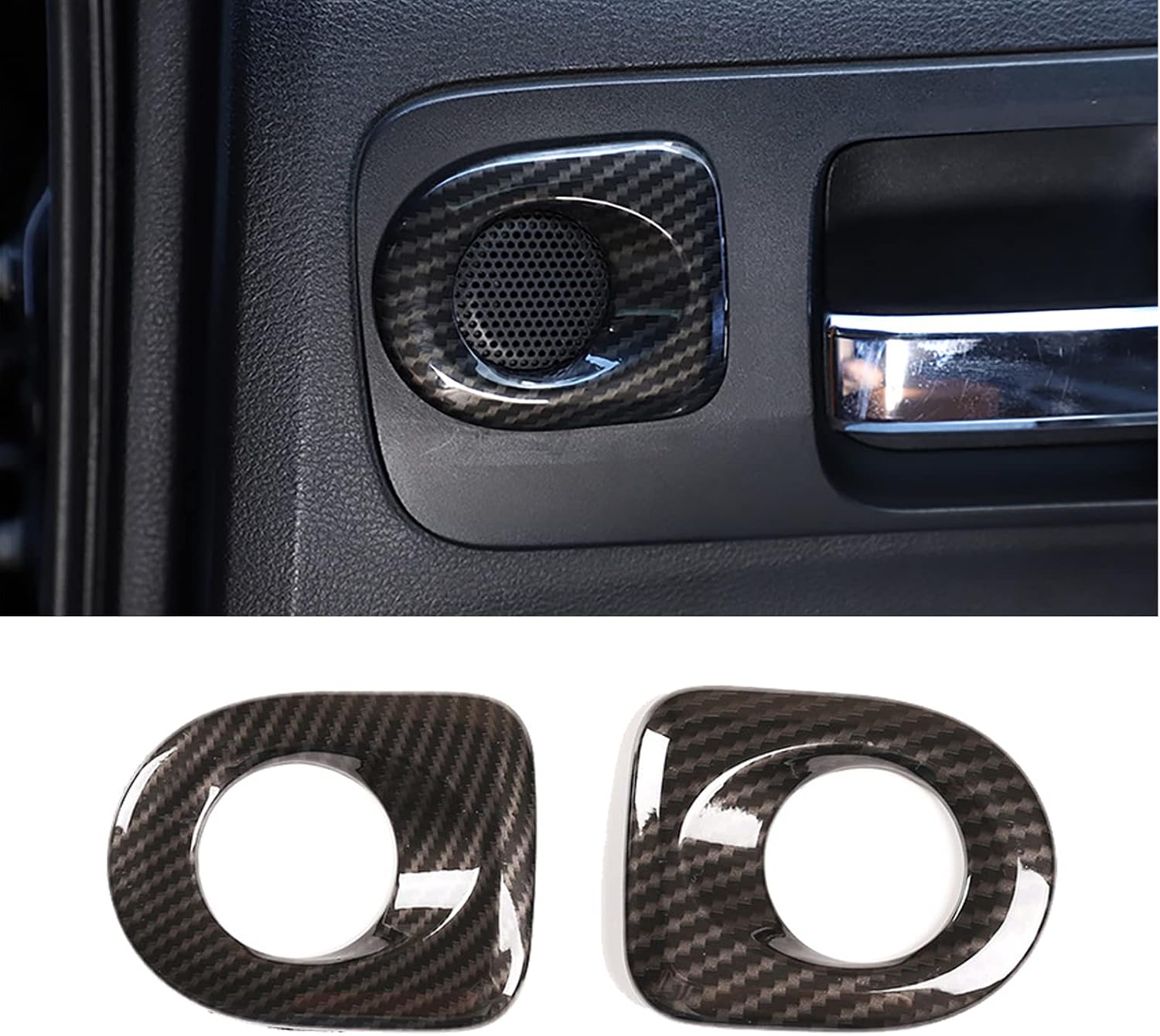 Car Accessories Fit for Toyota Tundra 2007-2021 Interior Rear Door Handle Speaker Cover Trim (Carbon Fiber Style) ABS 2pcs