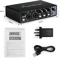 Vista 7 de Asmuse Interfaz de audio USB, tarjeta de sonido profesional de 24 bits/196 kHz, mezclador de audio con puertos XLR/TSR/TS para guitarrista
