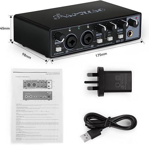 Miniatura 7 de Asmuse Interfaz de audio USB, tarjeta de sonido profesional de 24 bits196 kHz, mezclador de audio con puertos XLRTSRTS para guitarrista, vocalista,