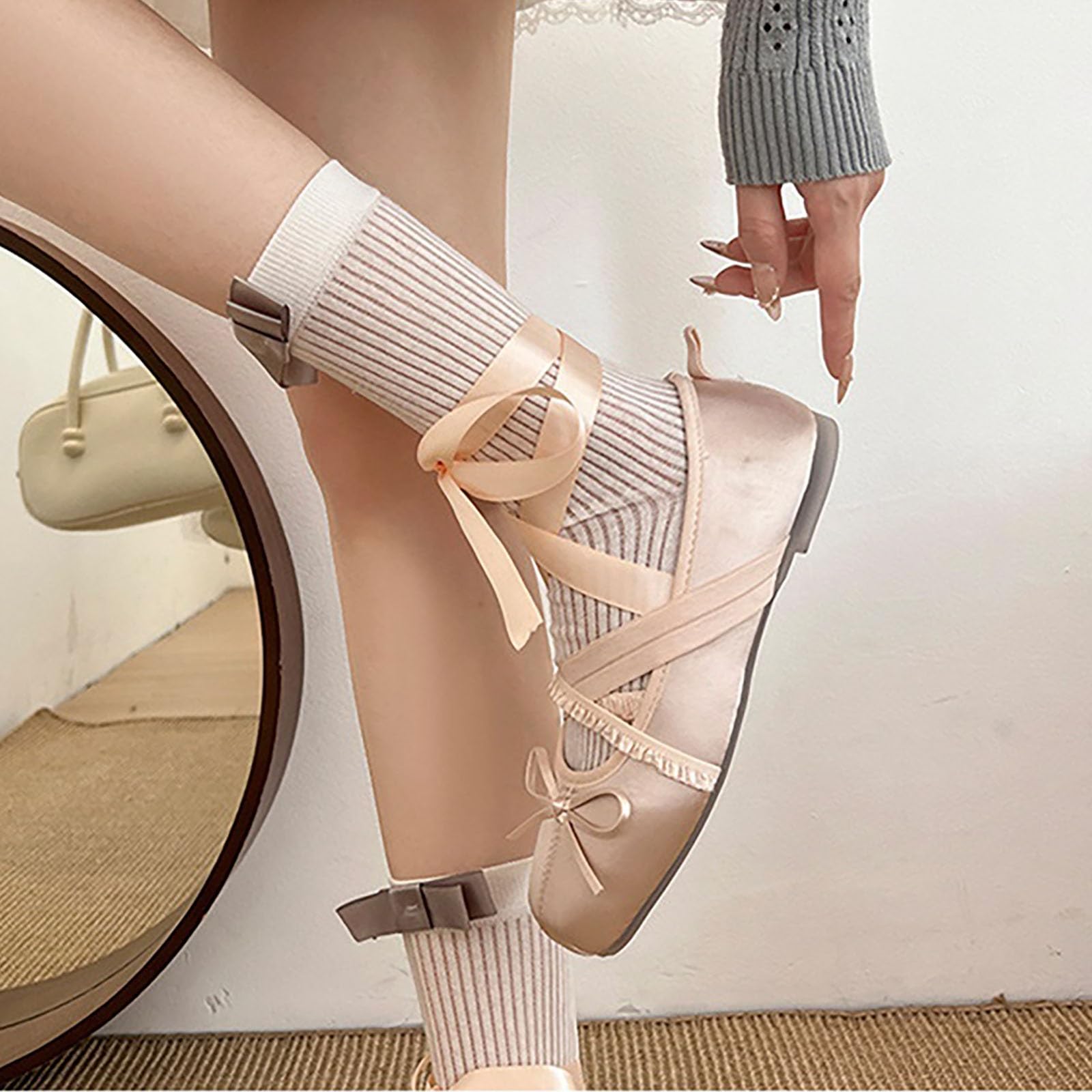 Scarpe Mary Jane da Donna Graziosi Allacciate Fiocco Ballerine Punta