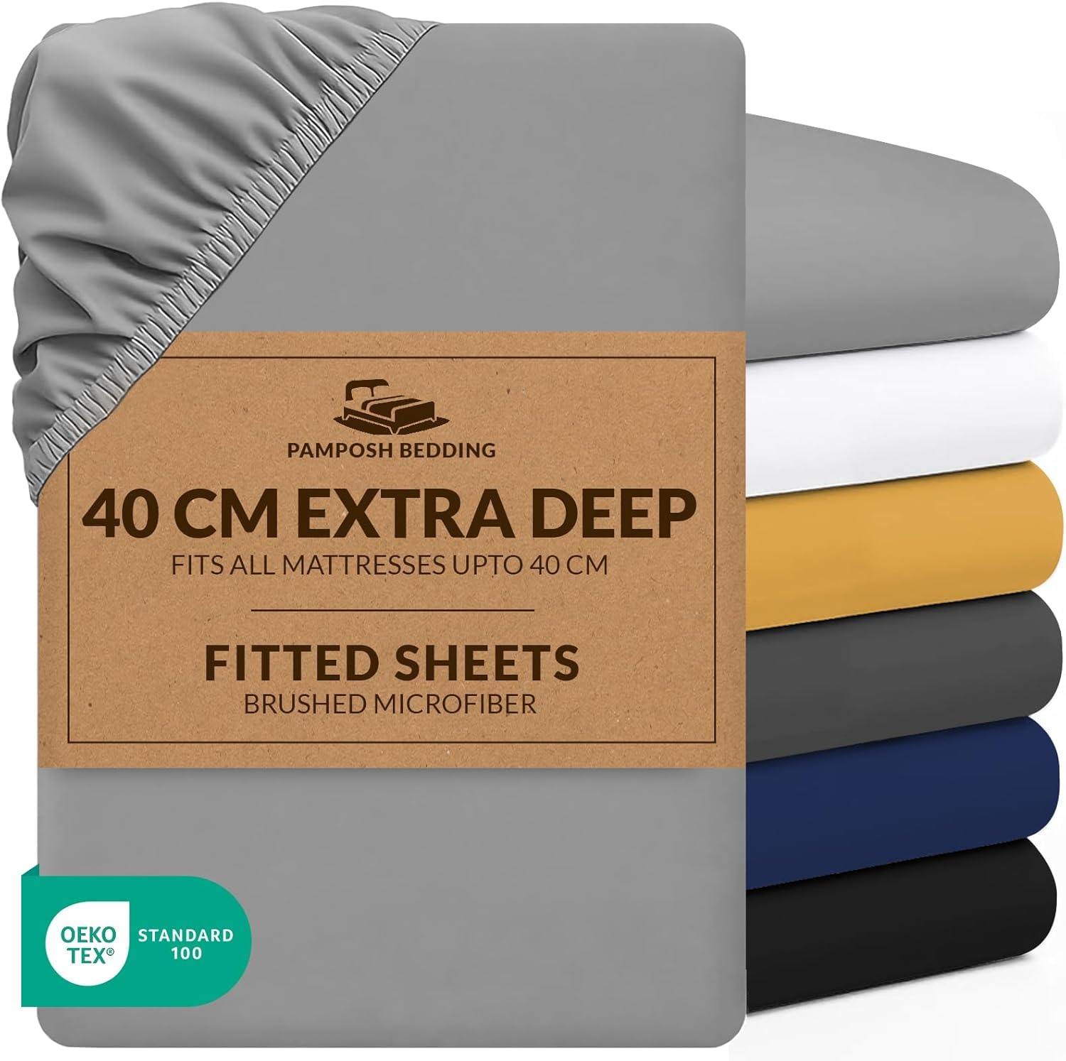 Pamposh Fitted Sheet 180 x 200 cm, Extra Deep Pocket 40 cm (16 Inches), Durable Elastic Bed Sheet - Premium Brushed Microfibre Fitted Sheet - Ultra Soft, Hypoallergenic, Colourfast
