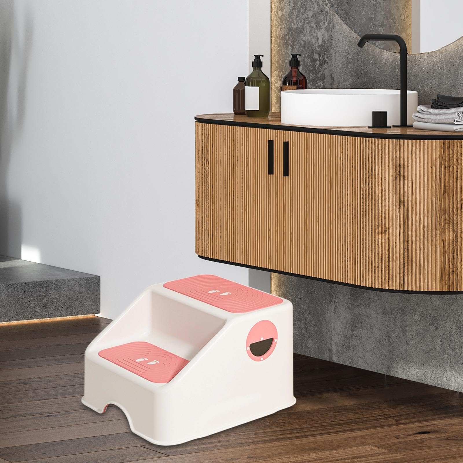 Zweistufiger Töpfchenhocker, Tragbarer Hocker mit Rutschfester Oberfläche Zum Lesen von Büchern Im Schlafzimmer, Rosa