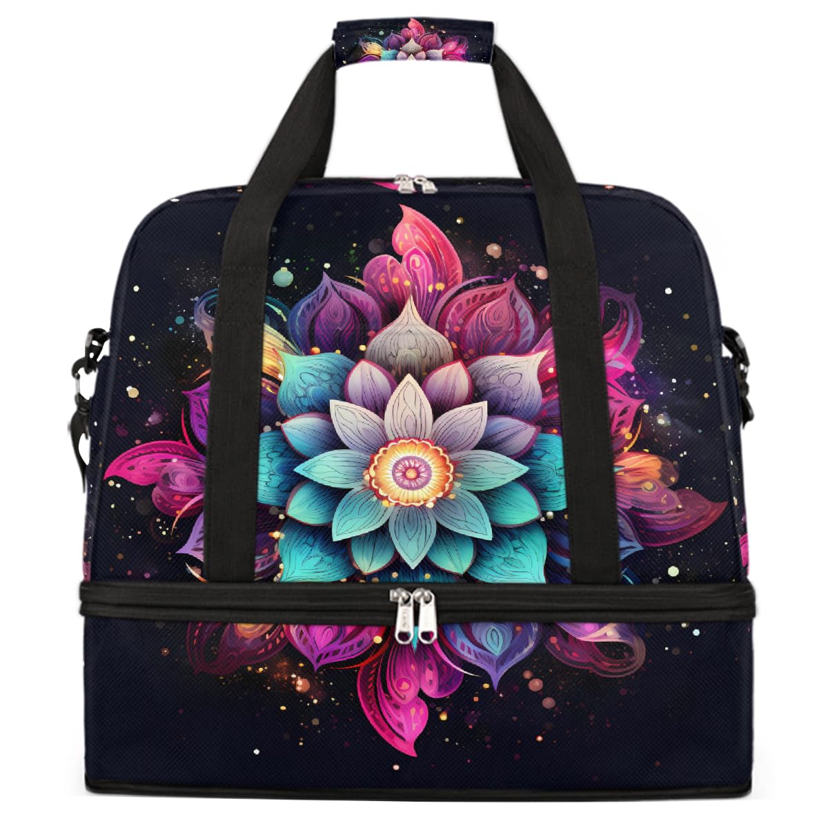 Borsone da viaggio pieghevole con motivo mandala etnico galassia, borsa da palestra espandibile con scomparto per scarpe, grande capacità, borsa da weekender, per viaggi, sport, viaggi notturni