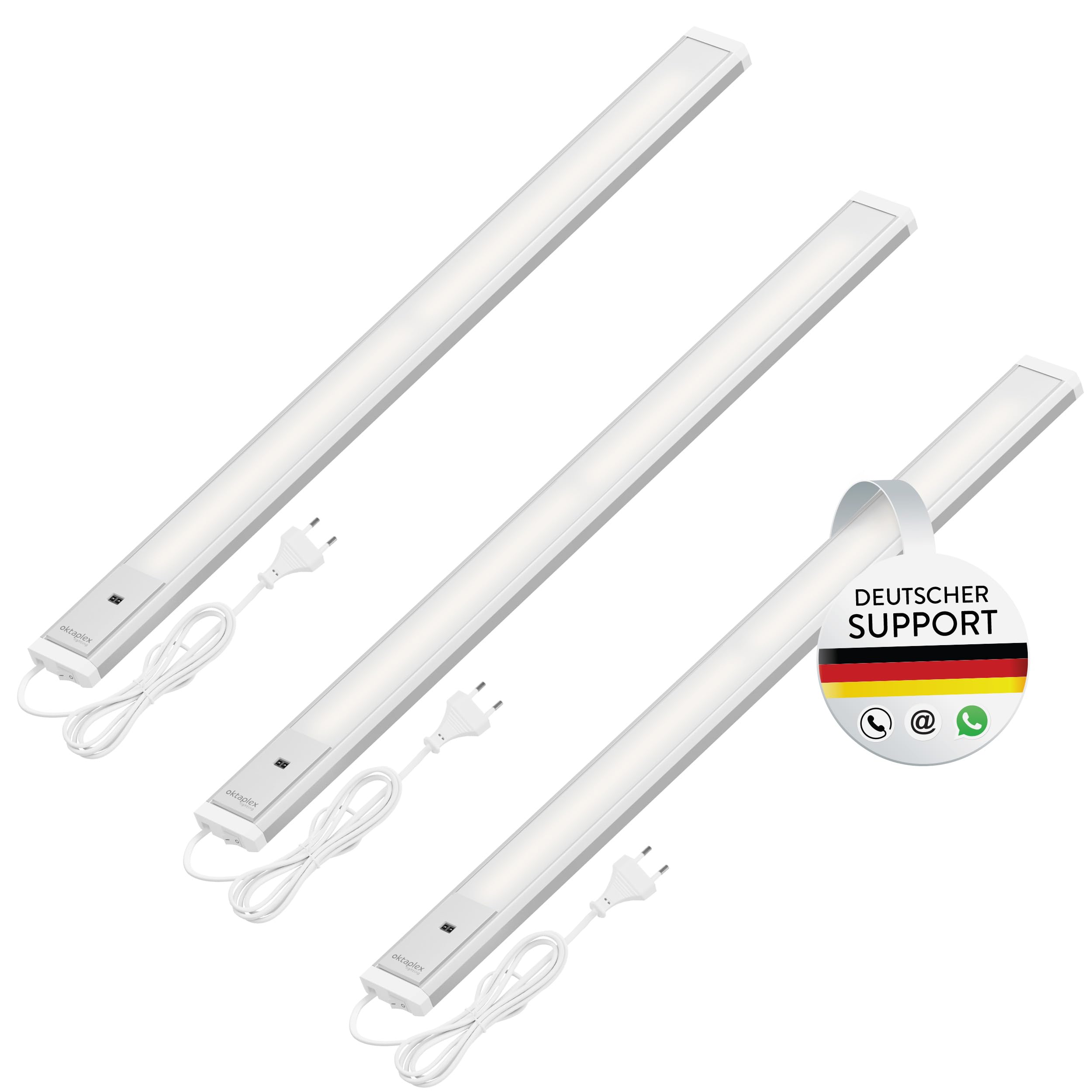 Oktaplex 3er Set Riva LED Unterbauleuchte Küche 57,5cm flach mit Sensor | 760lm Dimmbar Neutralweiß 4000K Küchenbeleuchtung 10,2W Unterbaulampe silber