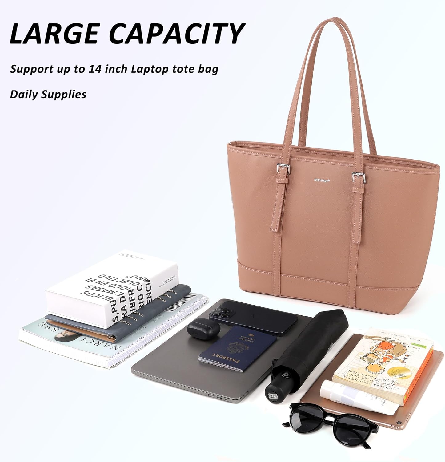 TANTOMI Tote Bag for Women Vegan Leather Purses and Shoulder Handbags Large Top Handle Bag with Compartments