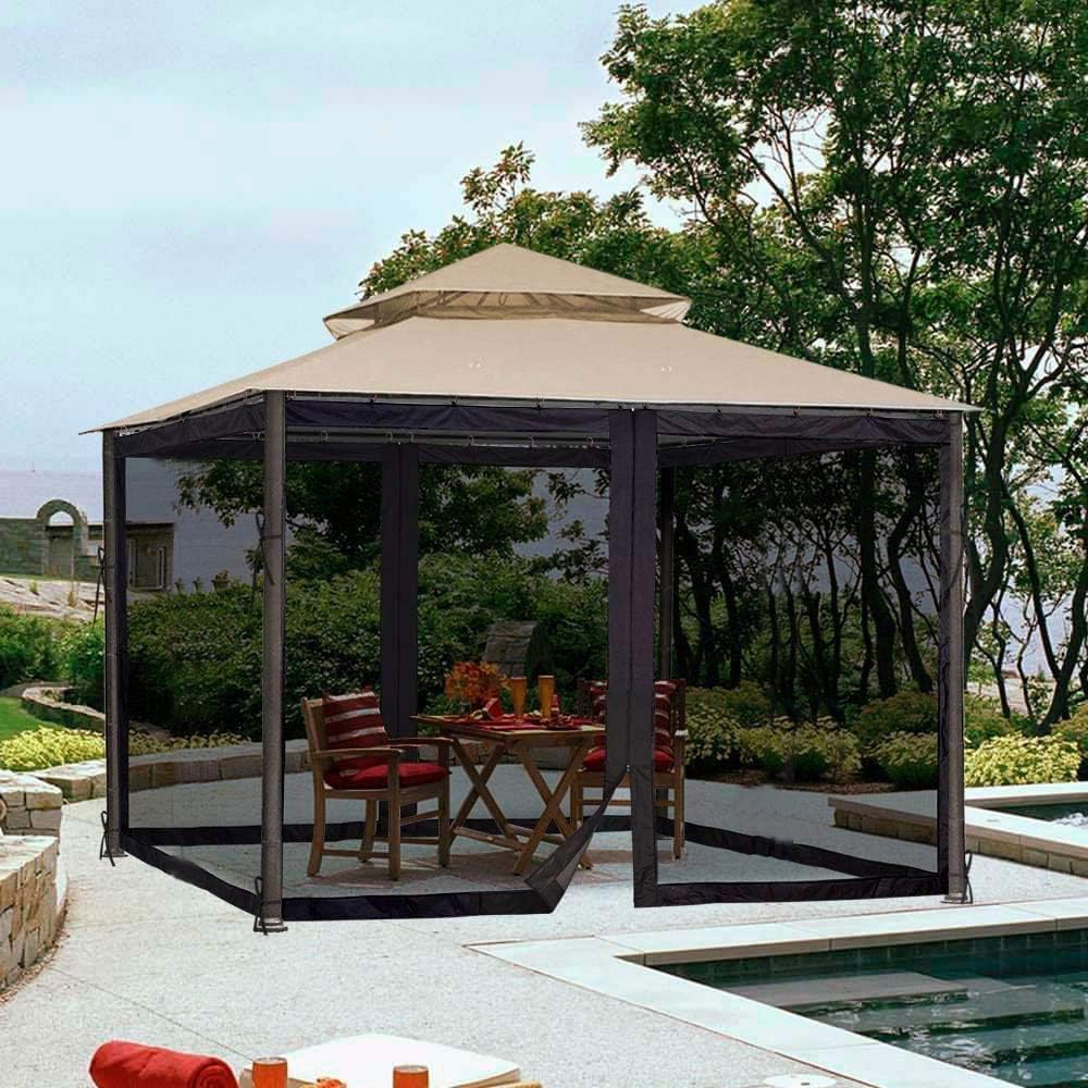 Mosquitera para toldo de kiosco al aire libre, 4 paneles de pared con 2 cremalleras para cenador de patio de 10 x 10 pies y tienda de campaña (solo mosquitera sin marco) 10 x 10 pies con 6