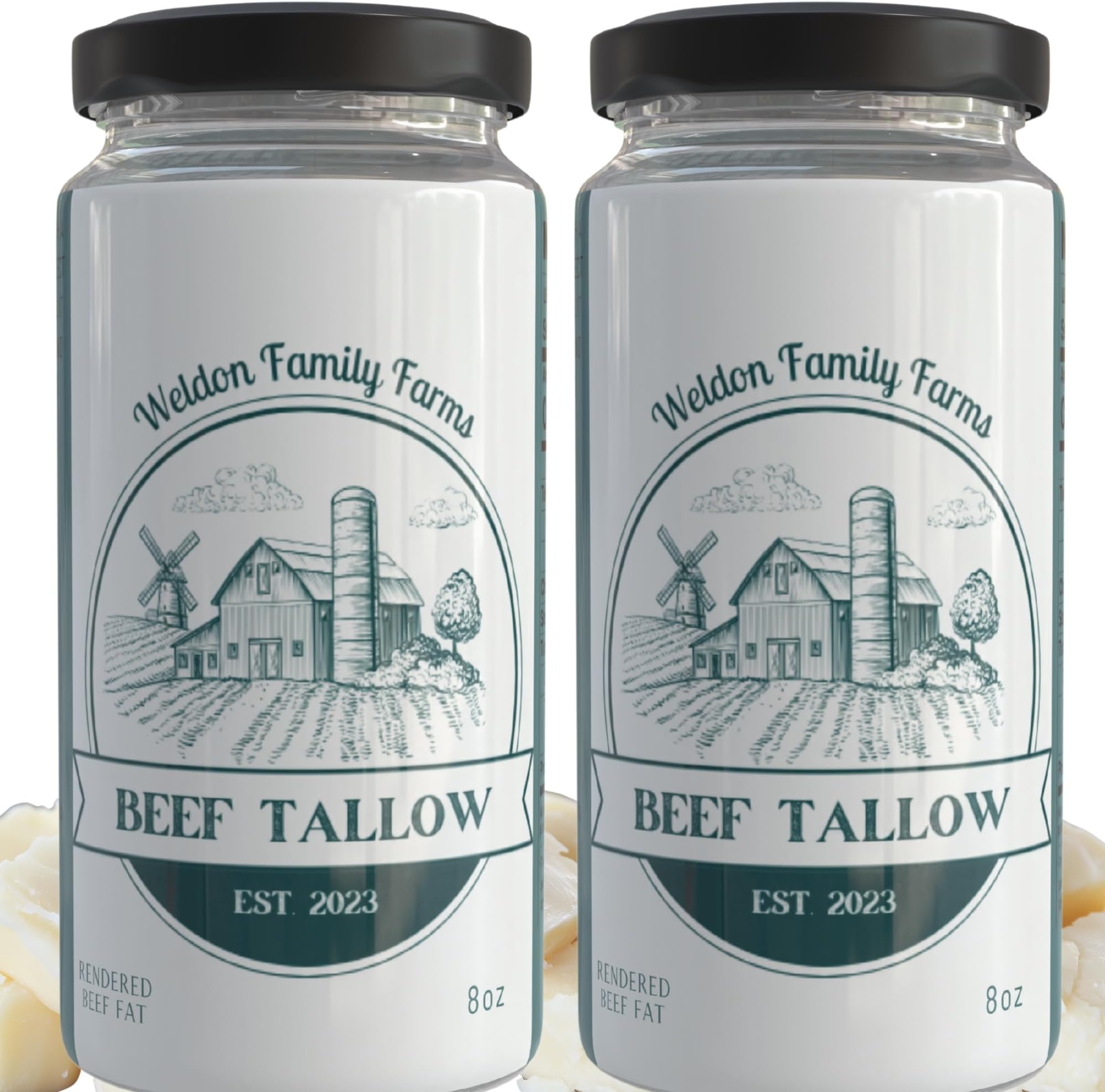 Weldon Family Farms, Rendered Beef Tallow for Cooking, 2 pack, Grass fed, Made From Beef Suet, Premium cooking oil, 16oz Total, Keto, Paleo, Carnivore, and Low-Carb Diets