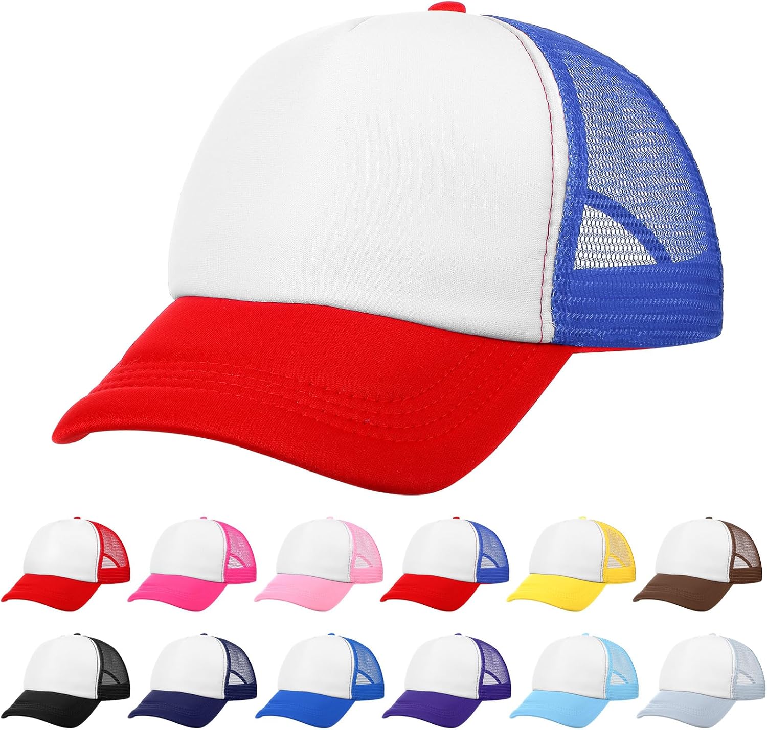 12 Pack Sublimation Blanks Trucker Hats Bulk, Mesh DIY Custom Hats Wholesale, Colorful Baseball Hat for Women and Men, Sports Outdoor Snapback Dad Hat