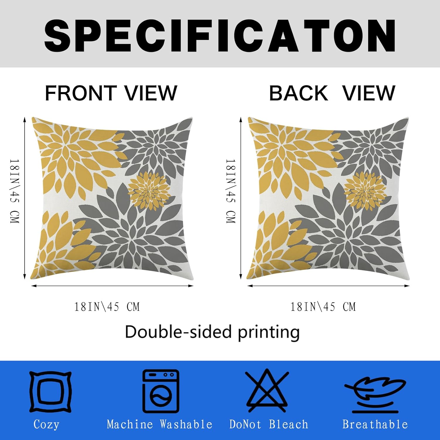 Yellow Farmhouse Pillow Covers 18 x 18 inch Set of 4 Spring Summer Pillow Covers Decorative Outdoor Geometric Cushion Covers for Patio Garden - Image 4