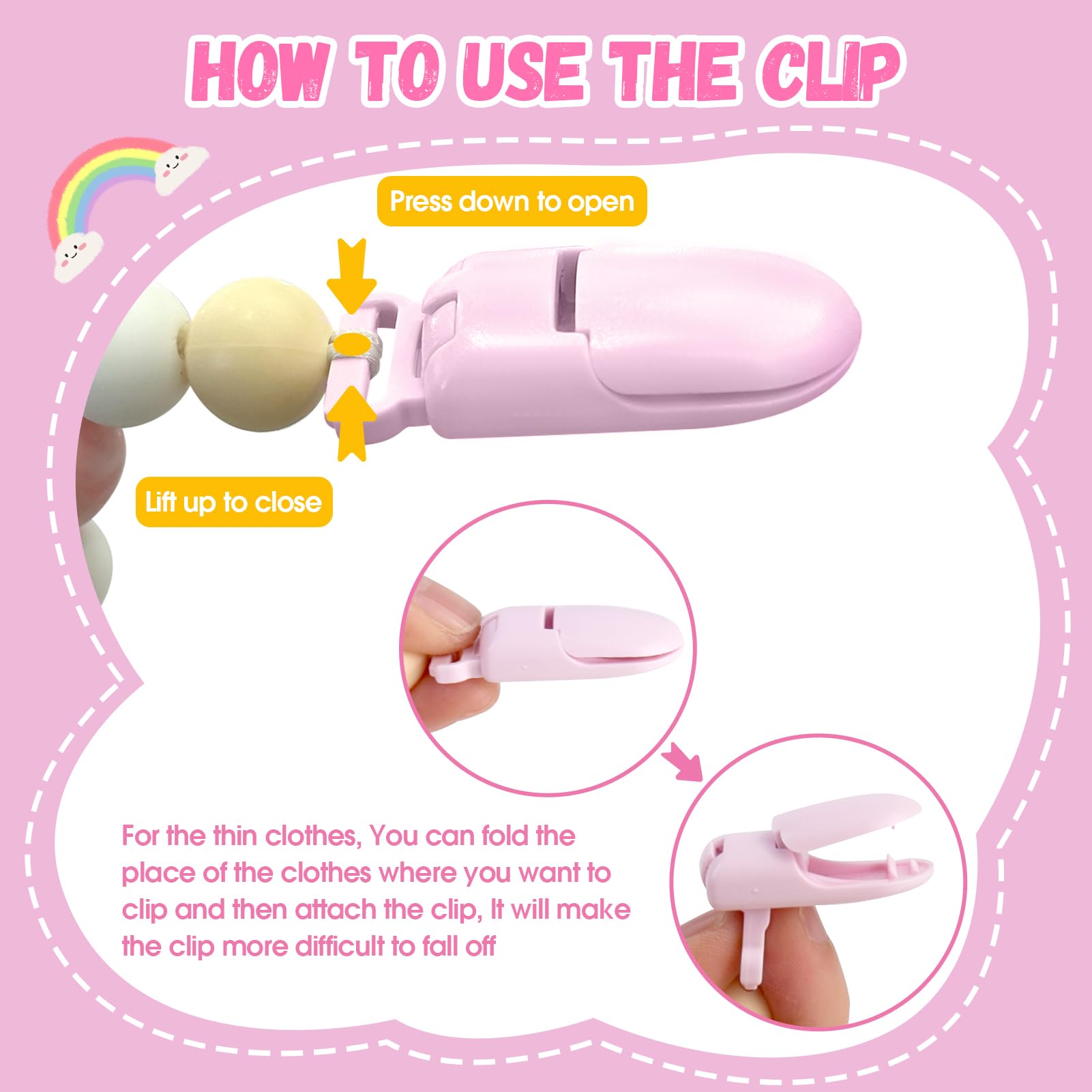 Clips para chupete Rebron Baby Dolls Soportes de chupete Clips de silicona Paci con Paci magnético - Rosa 4