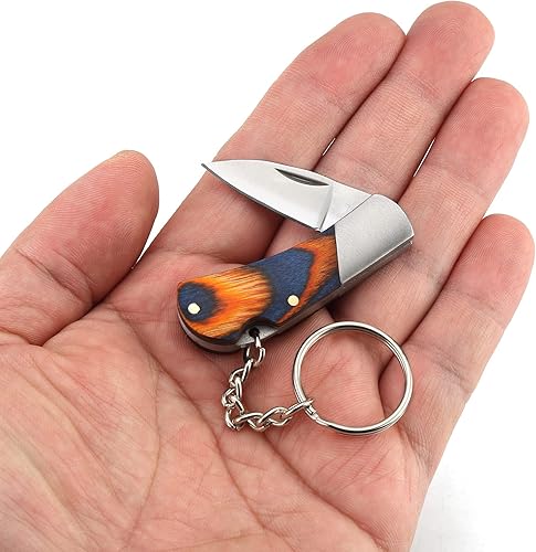 Miniatura 4 de Cuchillo de bolsillo plegable, cuchillo pequeño llavero, cuchillo compacto EDC con mango de madera de color (longitud de la hoja 1.2 pulgadas)