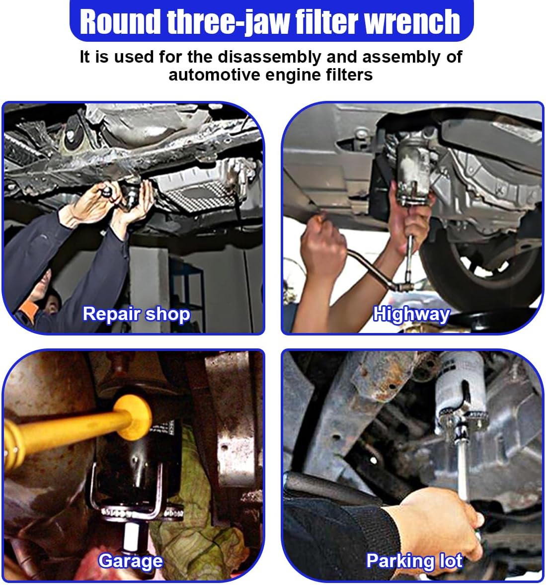Universal Adjustable Oil Filter Wrench from 2.7" to 5.4", 3 Jaws Oil Filter Removal Tool, Heavy Duty Car Filters Wrench Set Set for Cars, Trucks, Tractor