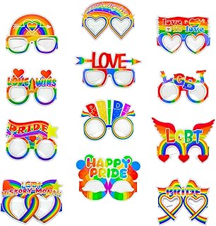 12 Pcs Gay Rainbow Pride Glasses Cardstock Paper Decorative Glasses Pride Month LGBTQ Party Clubs Parade Celebrating Festivals Supplies Photography Props