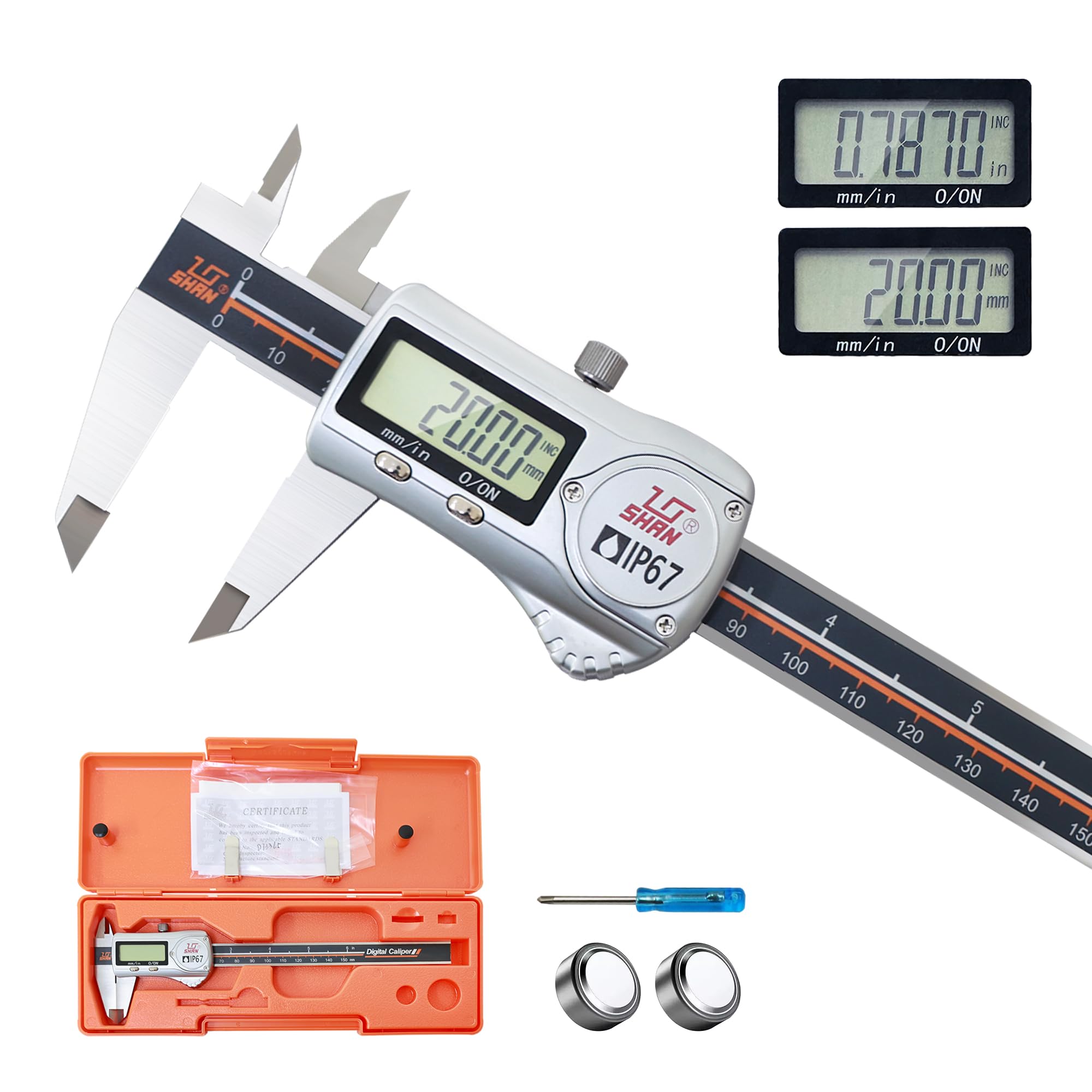 Digital Caliper Measuring Tool, IP67 Coolant/Water/Dust Proof 0-6