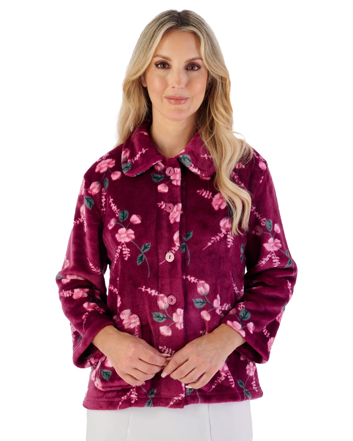 Slenderella Women's Damson Camellia 3/4 Sleeve Button Through Fleece Bedjacket (16/18, )