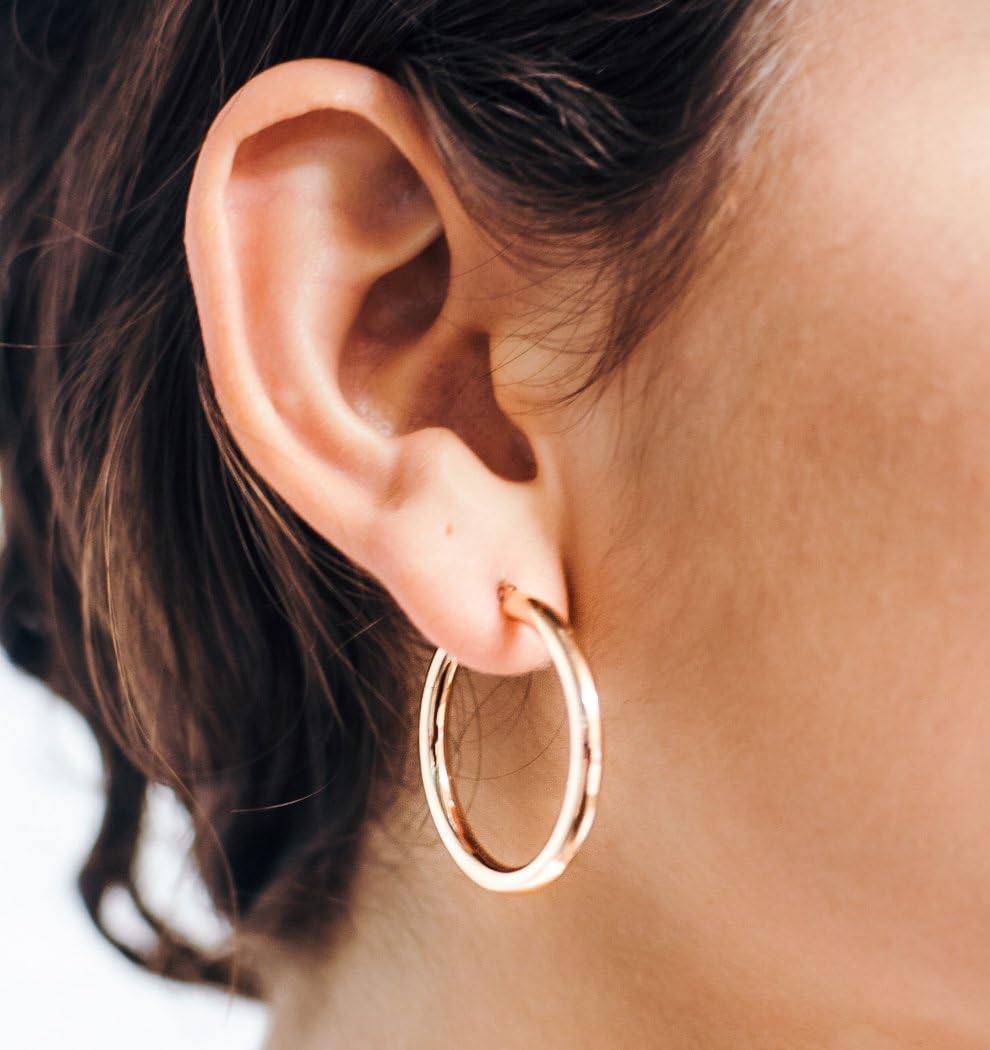 14K Rose Gold Tube Hoop Earrings with Click-Top Clasp, (3mm Tube)