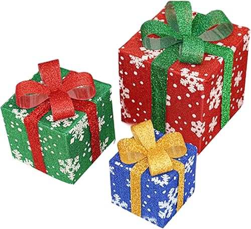 Decoraciones navideñas para interiores, 3 cajas de regalo LED iluminadas, cajas visuales para el hogar, tienda, escuela, oficina, bar, 6, 8 y 10