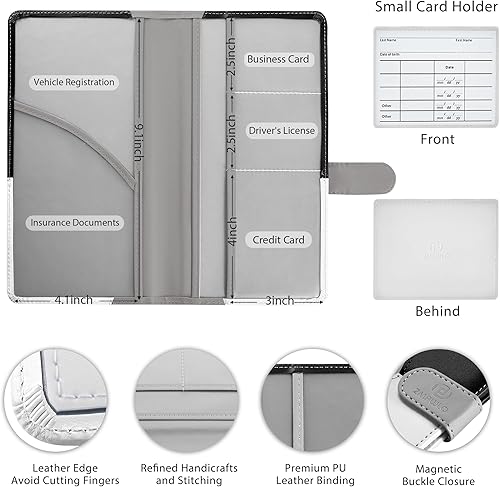Miniatura 6 de Soporte para registro y seguro de automóvil, soporte de cuero para tarjetas de seguro y registro con cierre magnético, organizador esencial