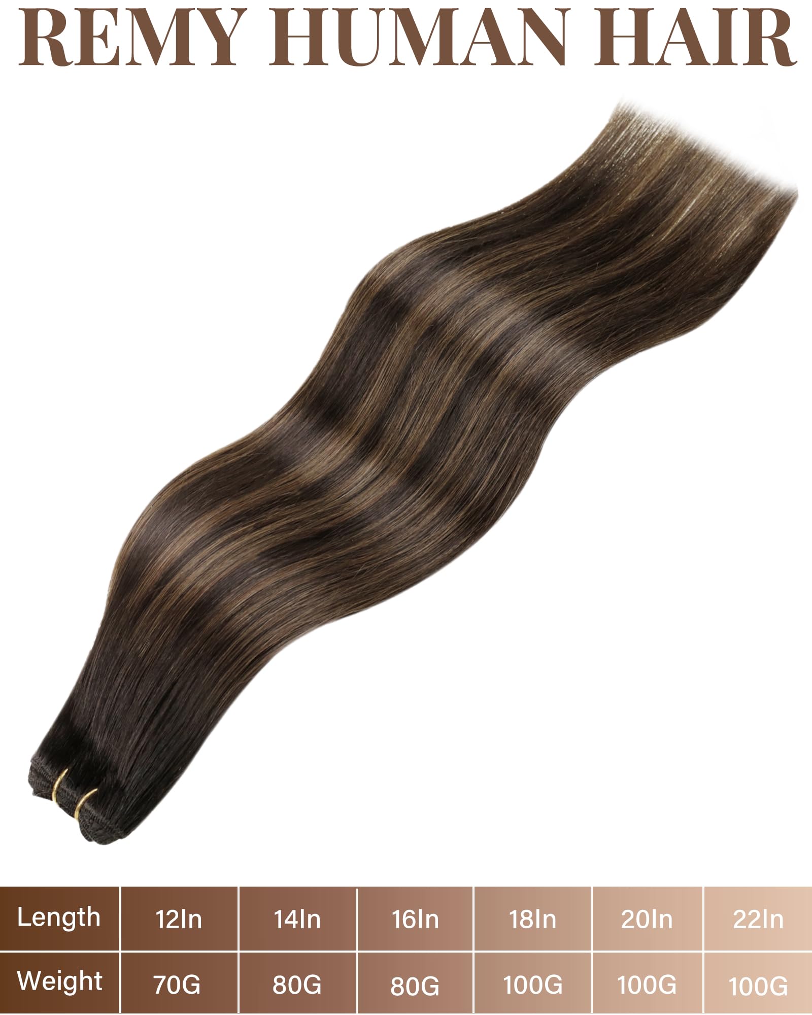 Hetto Weft Hair Extensions Real Human Hair 18 Inch 100g Balayage Dark Brown Mix Light Brown - Image 4