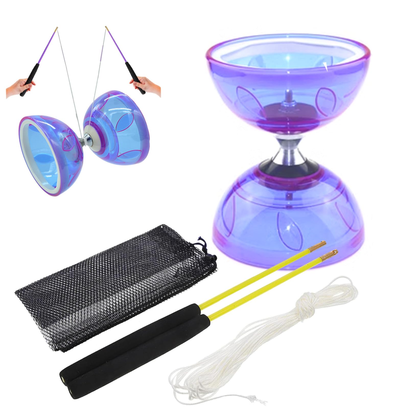 Juego de malabares Diablo para niños principiantes Juego de diábolo 4 piezas/rodamientos móviles de plástico suave flexible Juguete de diábolo con palo, cuerda y bolsa de red para juguetes divertidos