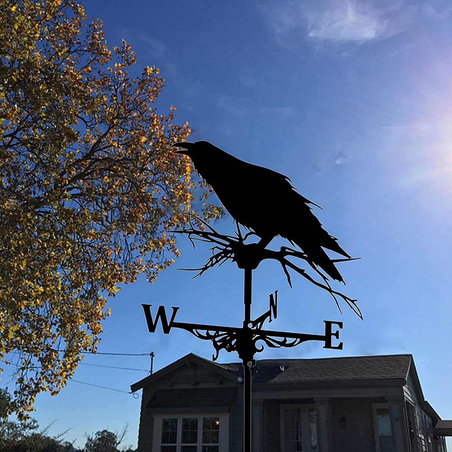 COAECJ Weathervane for Roof Crow Weather Vane for Weathervane Outdoor Farm Steel Weathervane Steel with Roof Mount, Gift for Yard Garden Garden
