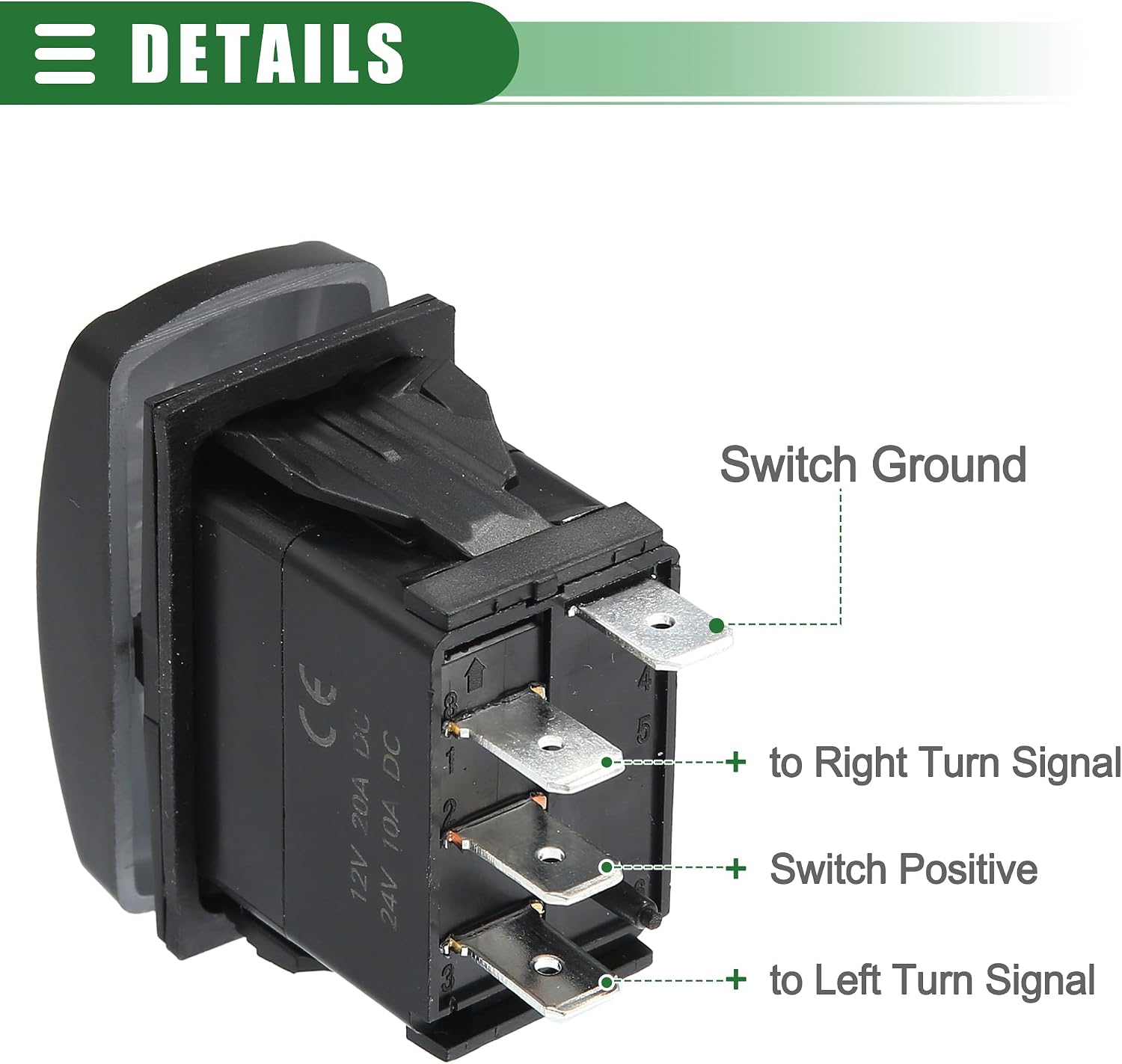 Motoforti Universal Backlit Turn Signal Rocker Switch 4 Pin 3 Position ON Off ON LED Switch, Motorcycle Boat Off-Road Switch, Plastic Metal, Black