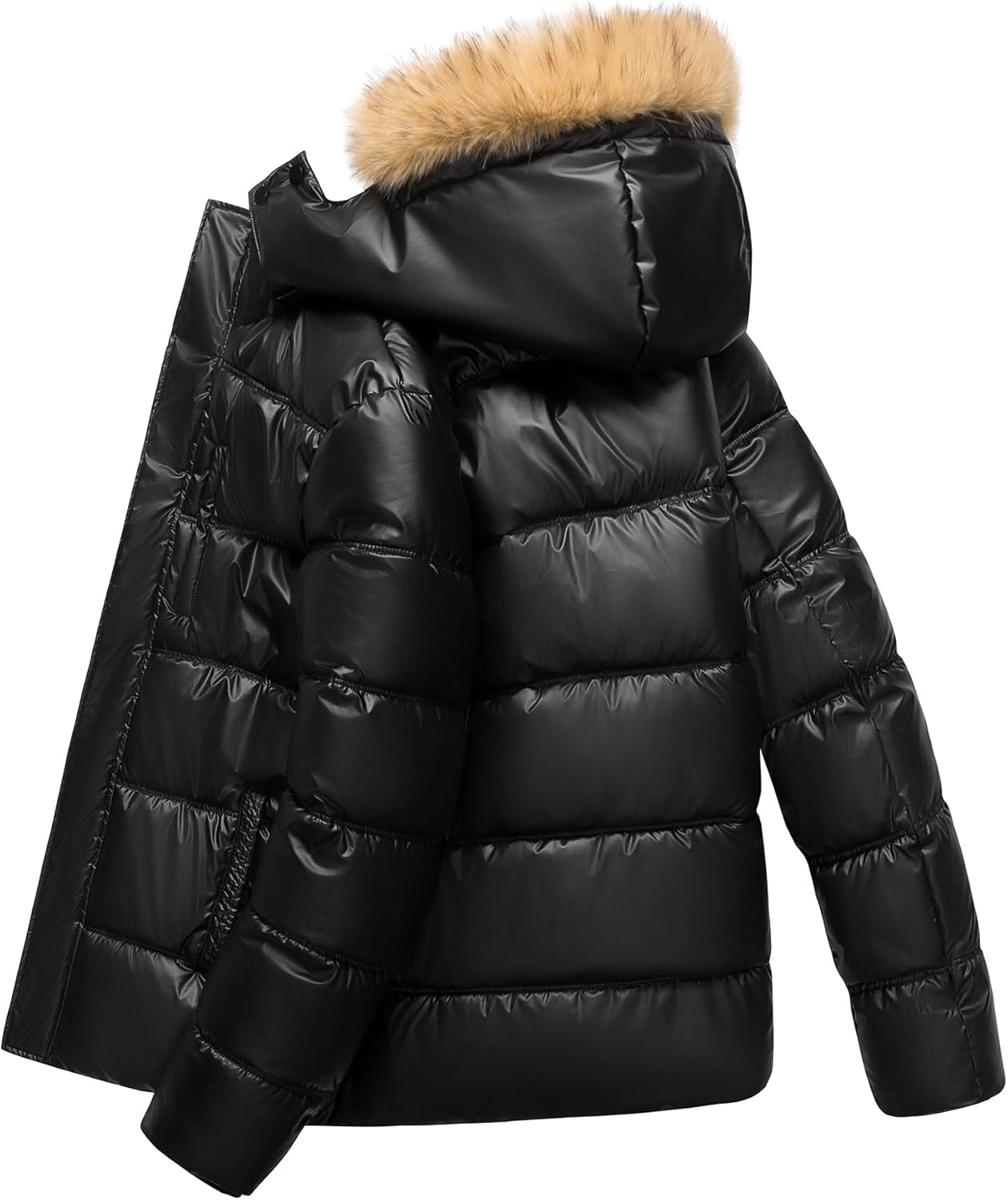 Men's Puffer Jacket Winter Coat Puffy Parka with Fur Hood Waterproof & Windproof Shell Fleece lining 4 Pockets - Image 2