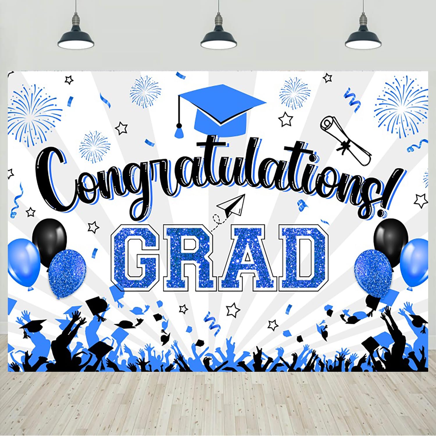 12x8ft Class of 2025 Graduation Backdrop Royal Blue Graduation Party Photography Background Congratulation Graduate School Prom Decorations Banner