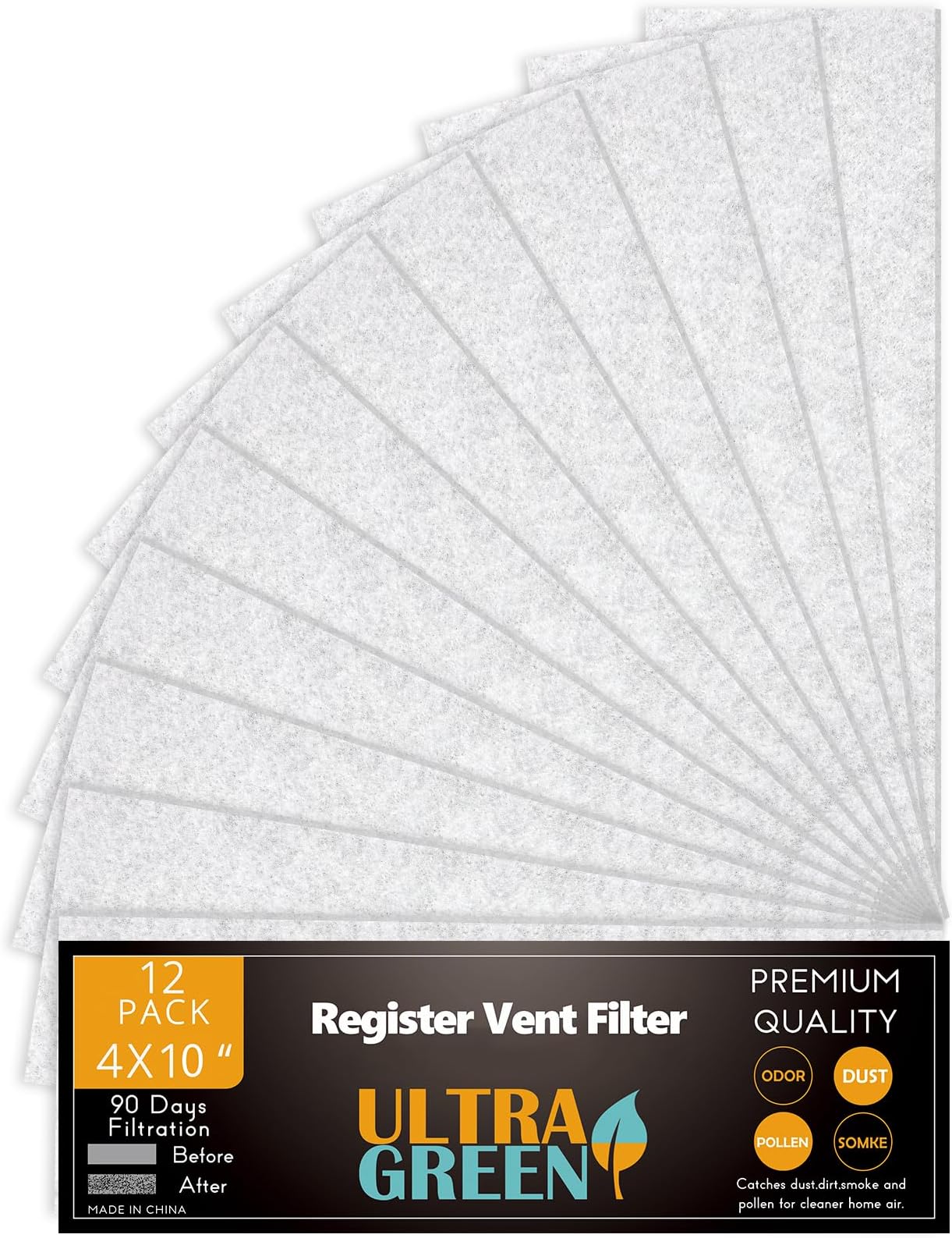 4 x 10 Inch Air Vent Filter for Home Ceiling Thin, ULTRA GREEN Floor Filters Replacement for Register Work in Indoor Home Air Purifier, Air Conditioner 4" x 10" 12-Pack (White)
