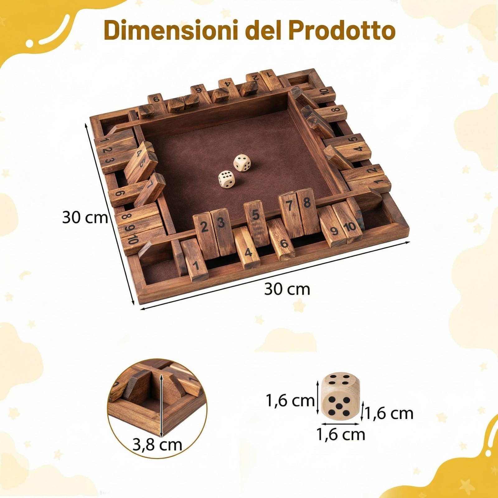 COSTWAY Gioco Chiudi la Scatola per 2-4 Giocatori, Gioco da Tavolo in Legno a 4 Lati con 2 Dadi, Giocattolo Matematico Educativo per Bambini e Adulti per Famiglia e Festa 30 x 30 x 3,8 cm (Marrone)
