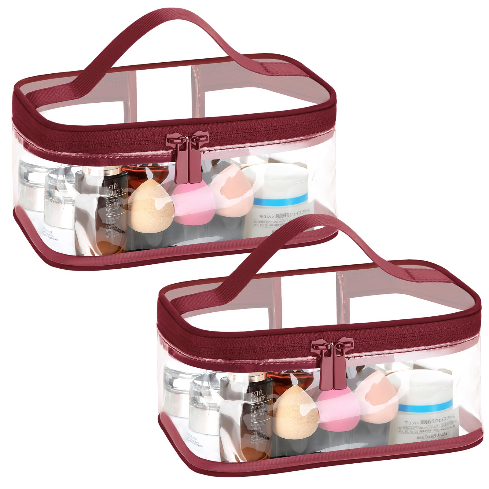 HAOGUAGUA 2 Pieces Clear Makeup Bags Cosmetic Toiletry Bags for Traveling, Waterproof Travel Transparent TSA APPROVED Carry On Airport Airline