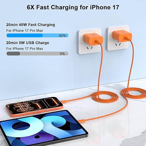 Miniatura 2 de [Certificado MFi de Apple] Cargador para iPhone 17 Pro Max de carga rápida, paquete de 2 bloques de cargador USB C de 40 W y cable de carga tipo C