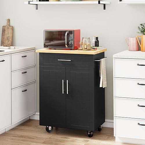 Miniatura 6 de Shintenchi Carrito de isla de cocina con almacenamiento, mesa auxiliar de isla de cocina con ruedas con encimera, armario de almacenamiento de una